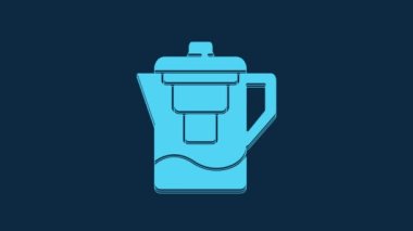 Blue Water jug with a filter icon isolated on blue background. 4K Video motion graphic animation.