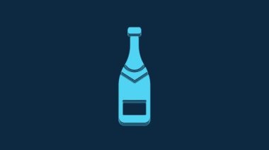 Blue Champagne bottle icon isolated on blue background. 4K Video motion graphic animation.