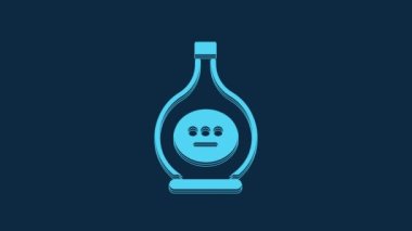 Blue Bottle of cognac or brandy icon isolated on blue background. 4K Video motion graphic animation.
