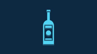 Blue Glass bottle of vodka icon isolated on blue background. 4K Video motion graphic animation.