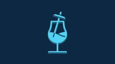 Blue Cocktail icon isolated on blue background. 4K Video motion graphic animation.