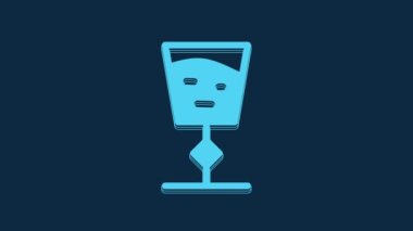 Blue Wine glass icon isolated on blue background. Wineglass sign. 4K Video motion graphic animation.