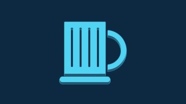 Blue Wooden beer mug icon isolated on blue background. 4K Video motion graphic animation.