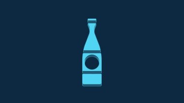Blue Beer bottle icon isolated on blue background. 4K Video motion graphic animation.
