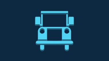 Blue School Bus icon isolated on blue background. Public transportation symbol. 4K Video motion graphic animation.