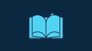 Blue Open book icon isolated on blue background. 4K Video motion graphic animation.