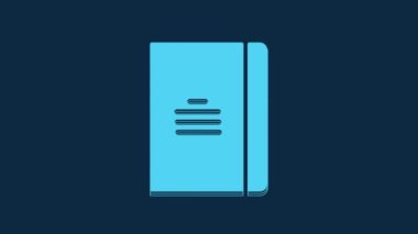 Blue Notebook icon isolated on blue background. Spiral notepad icon. School notebook. Writing pad. Diary for school. 4K Video motion graphic animation.