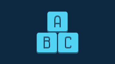 Blue ABC blocks icon isolated on blue background. Alphabet cubes with letters A,B,C. 4K Video motion graphic animation.