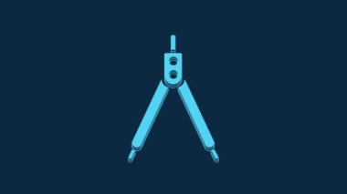 Blue Drawing compass icon isolated on blue background. Compasses sign. Drawing and educational tools. Geometric instrument. 4K Video motion graphic animation.