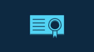 Blue Certificate template icon isolated on blue background. Achievement, award, degree, grant, diploma concepts. 4K Video motion graphic animation.