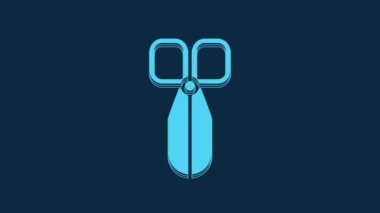 Blue Scissors icon isolated on blue background. Cutting tool sign. 4K Video motion graphic animation.