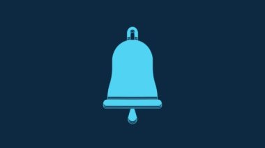 Blue Ringing bell icon isolated on blue background. Alarm symbol, service bell, handbell sign, notification symbol. 4K Video motion graphic animation.