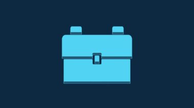 Blue School backpack icon isolated on blue background. 4K Video motion graphic animation.