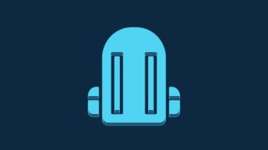 Blue School backpack icon isolated on blue background. 4K Video motion graphic animation.