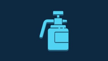Blue Garden sprayer for water, fertilizer, chemicals icon isolated on blue background. 4K Video motion graphic animation.