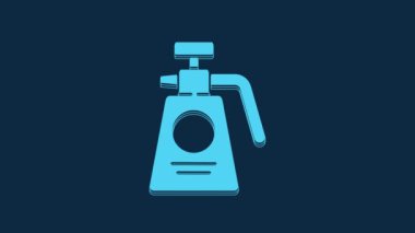 Blue Garden sprayer for water, fertilizer, chemicals icon isolated on blue background. 4K Video motion graphic animation.