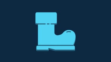 Blue Waterproof rubber boot icon isolated on blue background. Gumboots for rainy weather, fishing, gardening. 4K Video motion graphic animation.