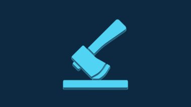 Blue Wooden axe icon isolated on blue background. Lumberjack axe. 4K Video motion graphic animation.
