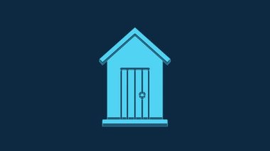 Blue Farm house icon isolated on blue background. 4K Video motion graphic animation.