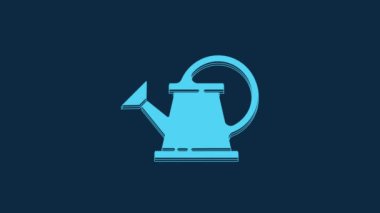 Blue Watering can icon isolated on blue background. Irrigation symbol. 4K Video motion graphic animation.