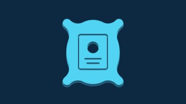 Mavi arka planda izole edilmiş özel bir bitki simgesinin tohumlarıyla dolu mavi paket. 4K Video hareketli grafik canlandırması.