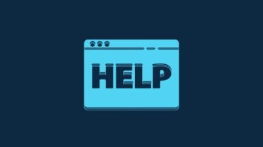 Mavi Tarayıcı yardım simgesi mavi arkaplanda izole edildi. İnternet iletişim protokolü. 4K Video hareketli grafik canlandırması.