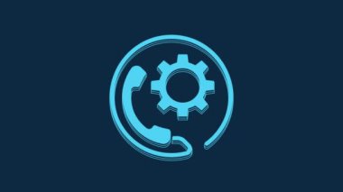 Blue Telephone 24 hours support icon isolated on blue background. All-day customer support call-center. Full time call services. 4K Video motion graphic animation.