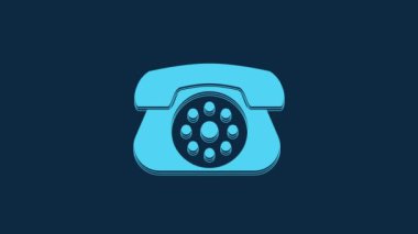 Blue Telephone icon isolated on blue background. Landline phone. 4K Video motion graphic animation.