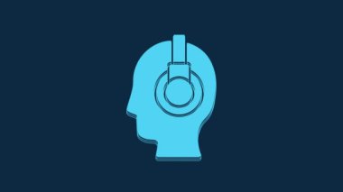 Blue Man with a headset icon isolated on blue background. Support operator in touch. Concept for call center, client support service. 4K Video motion graphic animation.
