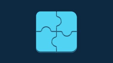 Blue Piece of puzzle icon isolated on blue background. Business, marketing, finance, template, layout, infographics, internet concept. 4K Video motion graphic animation.