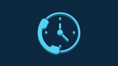 Blue Telephone 24 hours support icon isolated on blue background. All-day customer support call-center. Full time call services. 4K Video motion graphic animation.