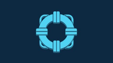 Blue Lifebuoy icon isolated on blue background. Lifebelt symbol. 4K Video motion graphic animation.