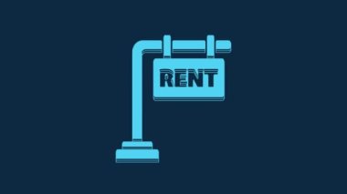 Blue Hanging sign with text Rent icon isolated on blue background. Signboard with text For Rent. 4K Video motion graphic animation.
