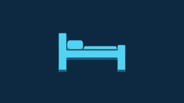Blue Bed icon isolated on blue background. 4K Video motion graphic animation.