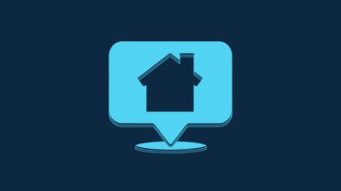 Blue Map pointer with house icon isolated on blue background. Home location marker symbol. 4K Video motion graphic animation.