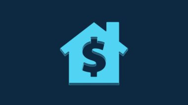 Blue House with dollar symbol icon isolated on blue background. Home and money. Real estate concept. 4K Video motion graphic animation.
