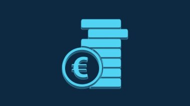 Blue Coin money with euro symbol icon isolated on blue background. Banking currency sign. Cash symbol. 4K Video motion graphic animation.