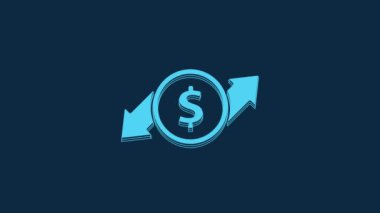 Blue Financial growth and dollar coin icon isolated on blue background. Increasing revenue. 4K Video motion graphic animation.