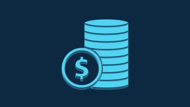 Blue Coin money with dollar symbol icon isolated on blue background. Banking currency sign. Cash symbol. 4K Video motion graphic animation.