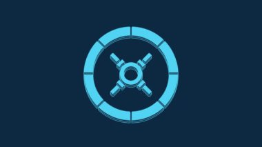 Blue Safe icon isolated on blue background. The door safe a bank vault with a combination lock. Reliable Data Protection. 4K Video motion graphic animation.