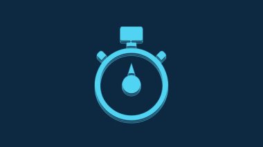 Blue Stopwatch icon isolated on blue background. Time timer sign. Chronometer sign. 4K Video motion graphic animation.