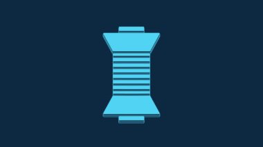 Blue Sewing thread on spool icon isolated on blue background. Yarn spool. Thread bobbin. 4K Video motion graphic animation.