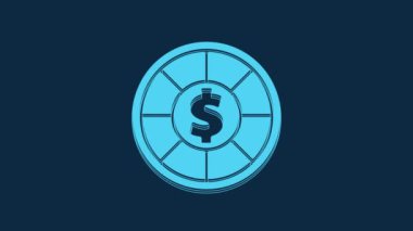 Blue Casino chips icon isolated on blue background. Casino gambling. 4K Video motion graphic animation.