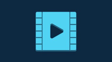 Blue Play Video icon isolated on blue background. Film strip with play sign. 4K Video motion graphic animation.