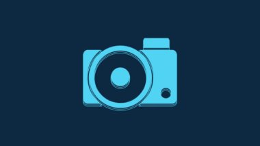 Blue Photo camera icon isolated on blue background. Foto camera icon. 4K Video motion graphic animation.