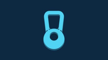Blue Kettlebell icon isolated on blue background. Sport equipment. 4K Video motion graphic animation.