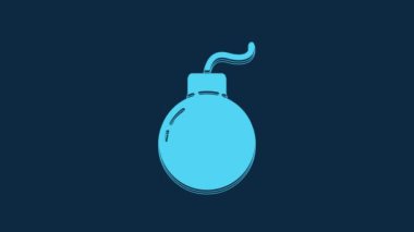 Blue Bomb ready to explode icon isolated on blue background. 4K Video motion graphic animation.