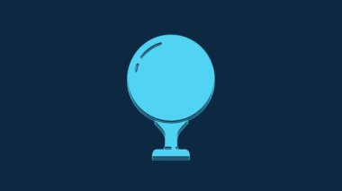 Mavi golf topu mavi arka planda izole edilmiş bir ikon. 4K Video hareketli grafik canlandırması.