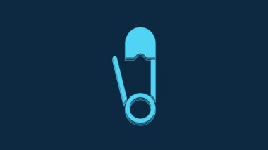 Blue Classic closed steel safety pin icon isolated on blue background. 4K Video motion graphic animation.