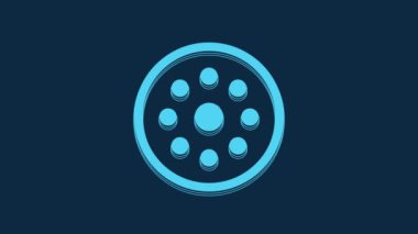 Blue Sewing button for clothes icon isolated on blue background. Clothing button. 4K Video motion graphic animation.